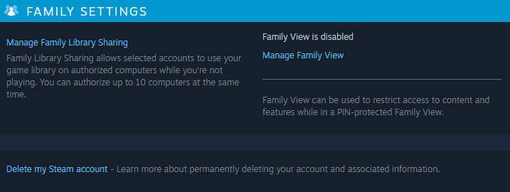 what is family view on steam