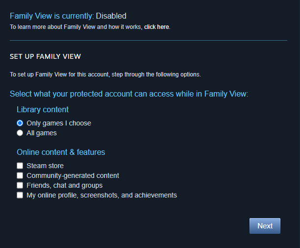 how to turn off family view steam