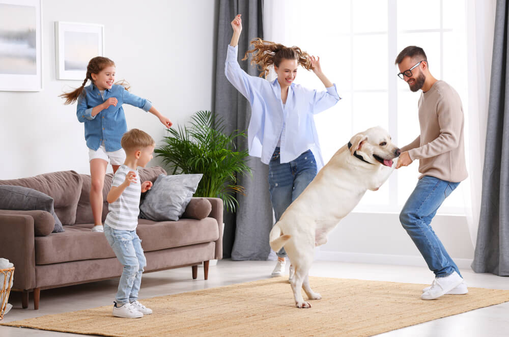 family in living room